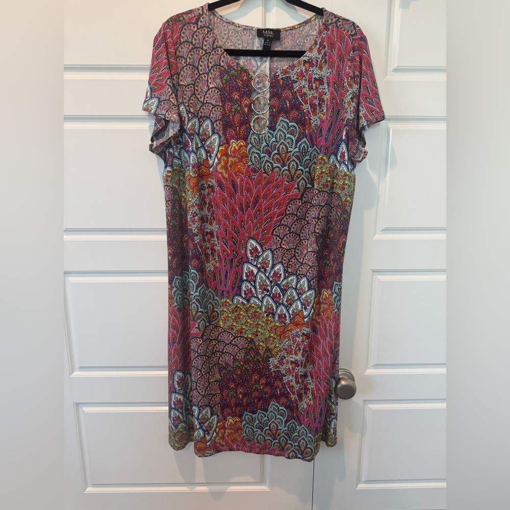 MSK Women Multicolored Paisley Abstract Print T-Shirt Style Shift Dress Size 1X